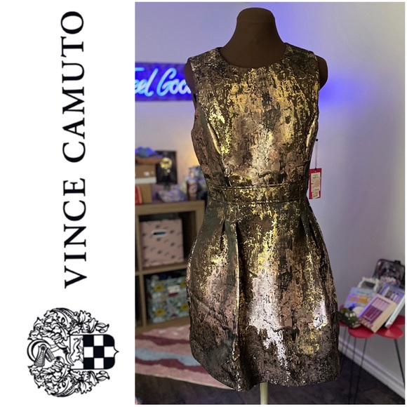 VINCE CAMUTO Metallic A-Line Dress with Slip  & Pockets in Size 14 - Picture 1 of 8
